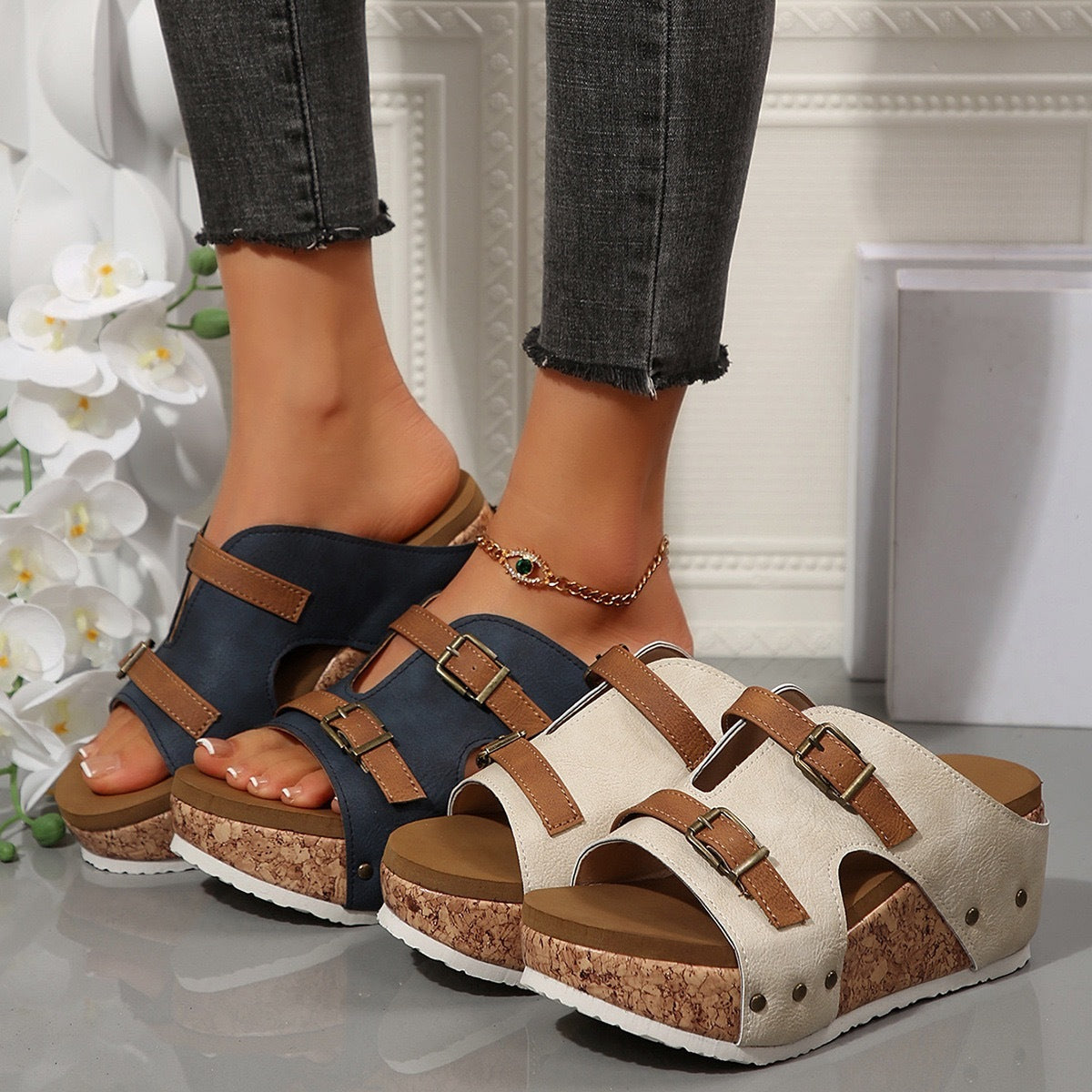 Sandales Romanes Compensées Boucle