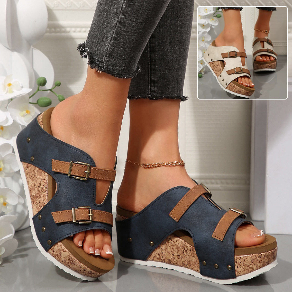 Sandales Romanes Compensées Boucle